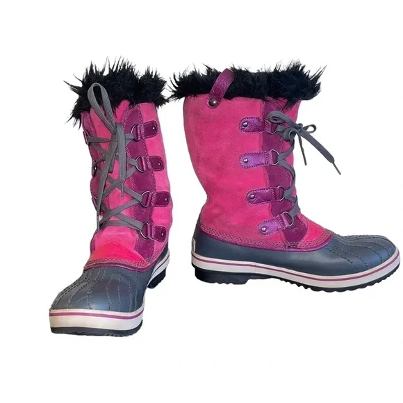 Sorel Tofino lace up, faux fur trim, waterproof Pink boots Mid- calf Size 6 GUC - Picture 6 of 8